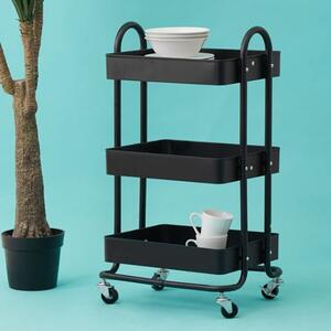 Acre Metal 3 Shelves Serving Trolley In Black