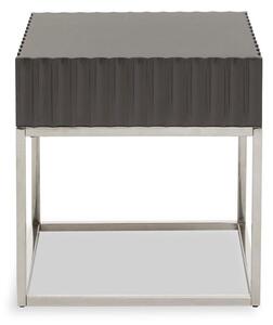 Genera Square High Gloss End Table With Silver Frame In Grey