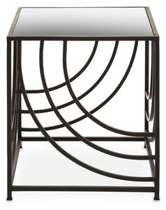 Logia Mirrored Glass Top Side Table With Black Metal Frame