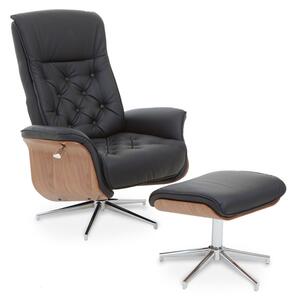 Warrens Leather Effect Recliner Chair With Footstool In Black