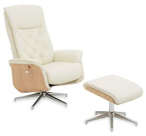 Warrens Leather Effect Recliner Chair With Footstool In Ivory