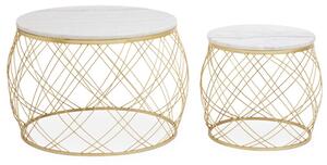 Judie Marble Top Set Of 2 Side Tables With Gold Metal Frame