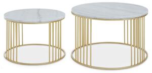 Judie Marble Top Set Of 2 Side Tables With Gold Metal Base