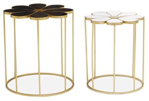 Judie Black And White Petal Set Of 2 Side Tables With Gold Base