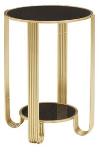 Julie Round Black Glass Top End Table With Gold Metal Base