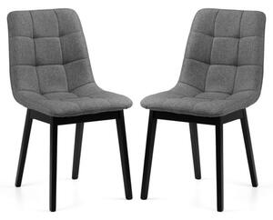 Halver Grey Linen Fabric Dining Chairs In Pair