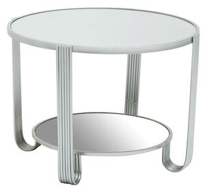 Julie Round White Glass Top Coffee Table With Silver Metal Base