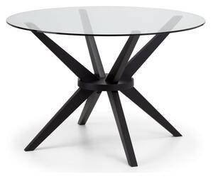 Halver Round Clear Glass Dining Table With Black Wooden Legs