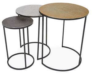 Eloisa Hammered Metal Nest Of 3 Tables In Gold And Black