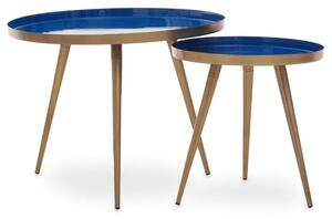 Amiga Blue Enamel Top Nest Of 2 Tables With Gold Legs