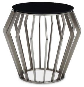 Orion Round Black Glass Top Side Table With Silver Metal Frame