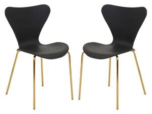 Leila Black Plastic Dining Chairs With Gold Metal legs In A Pair