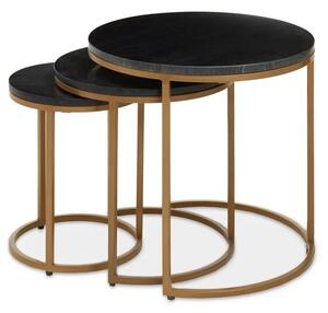 Viano Round Black Marble Nest Of 3 Tables With Gold Base