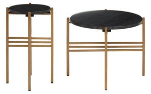 Viano Round Black Marble Set Of 2 Side Tables With Gold Base