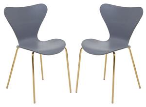 Leila Grey Plastic Dining Chairs With Gold Metal legs In A Pair