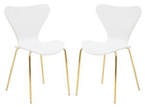 Leila White Plastic Dining Chairs With Gold Metal legs In A Pair