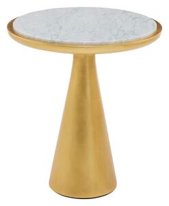 Leno 45cm White Marble Top Side Table With Gold Wooden Base