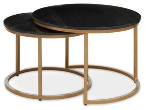 Viano Round Black Marble Nest Of 2 Tables With Gold Base