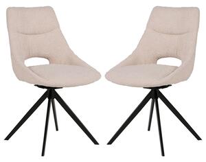 Balta Cream Fabric Dining Chairs With Black Metal Legs In Pair