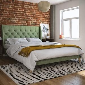 Heron Linen Fabric King Size Bed In Green