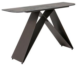 Seta Rectangular Stone Console Table With Black Metal Base