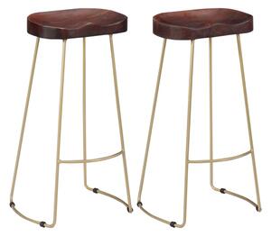 Henley 78cm Walnut Wooden Bar Stools With Brass Legs In A Pair