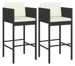 Avyanna Black Poly Rattan Bar Chairs With Cushions In A Pair