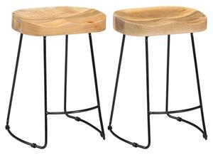 Henley 52cm Brown Wooden Bar Stools With Black Legs In A Pair