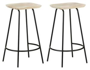 Azul Natural Wooden Bar Stools With Black Metal Frame In A Pair