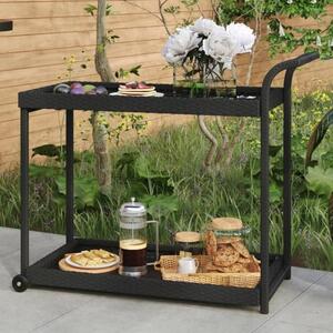 Selah Poly Rattan Drinks Trolley With 2 Shelves In Black