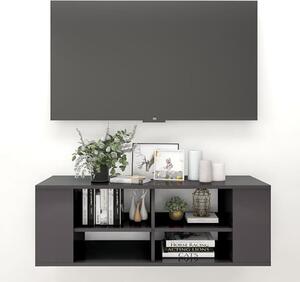 Taisa High Gloss Wall Hung TV Stand With Shelves In Grey