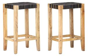 Tegan Large Black And Natural Wooden Bar Stools In A Pair