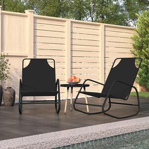 Kahili Set Of 2 Textliene Fabric Rocking Sun Lounger In Black