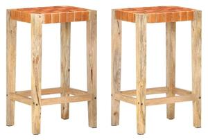 Tegan Large Brown And Natural Wooden Bar Stools In A Pair