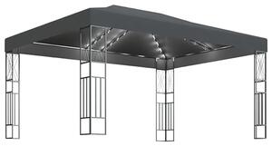 Raziel Large Fabric Gazebo In Anthracite With LED String Lights