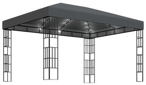 Piav Large Fabric Gazebo In Anthracite With LED String Lights