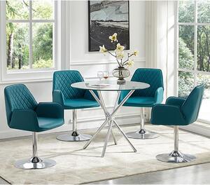 Criss Cross Glass Dining Table With 4 Bucketeer Teal Chairs