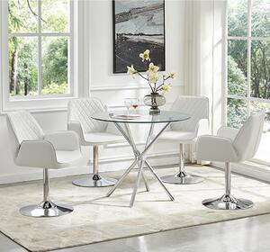 Criss Cross Glass Dining Table With 4 Bucketeer White Chairs