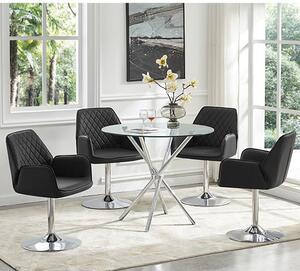 Criss Cross Glass Dining Table With 4 Bucketeer Black Chairs