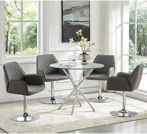 Criss Cross Glass Dining Table With 4 Bucketeer Grey Chairs