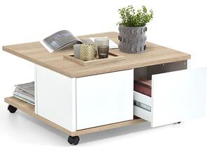 Duval Mobile High Gloss Coffee Table In Oak And White