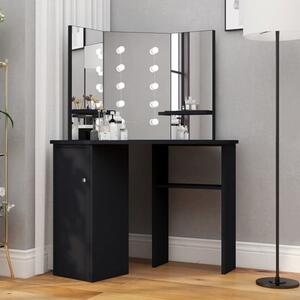 Dagna Corner Wooden Dressing Table In Black With LED Lights