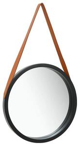 Ailie Medium Retro Wall Mirror With Faux Leather Strap In Black