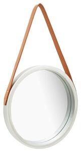 Ailie Small Retro Wall Mirror With Faux Leather Strap In Silver