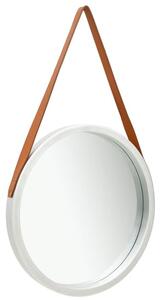 Ailie Medium Retro Wall Mirror With Faux Leather Strap In Silver