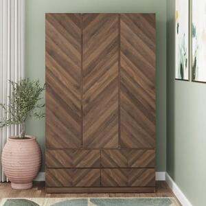 Cianna Wooden Wardrobe With 3 Doors 4 Drawers In Royal Walnut