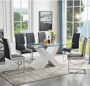 Zanti Glass Dining Table With White Base 6 Symphony Black Chairs