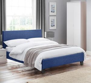 Riyeko Linen Fabric Double Bed In Dark Blue