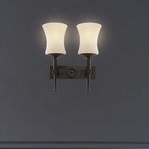 Cartwheel Black Iron Twin Light Wall Light With Sanded Glass