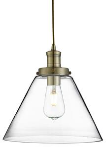 Pyramid 1 Light Glass Shade Pendant Light In Antique Brass